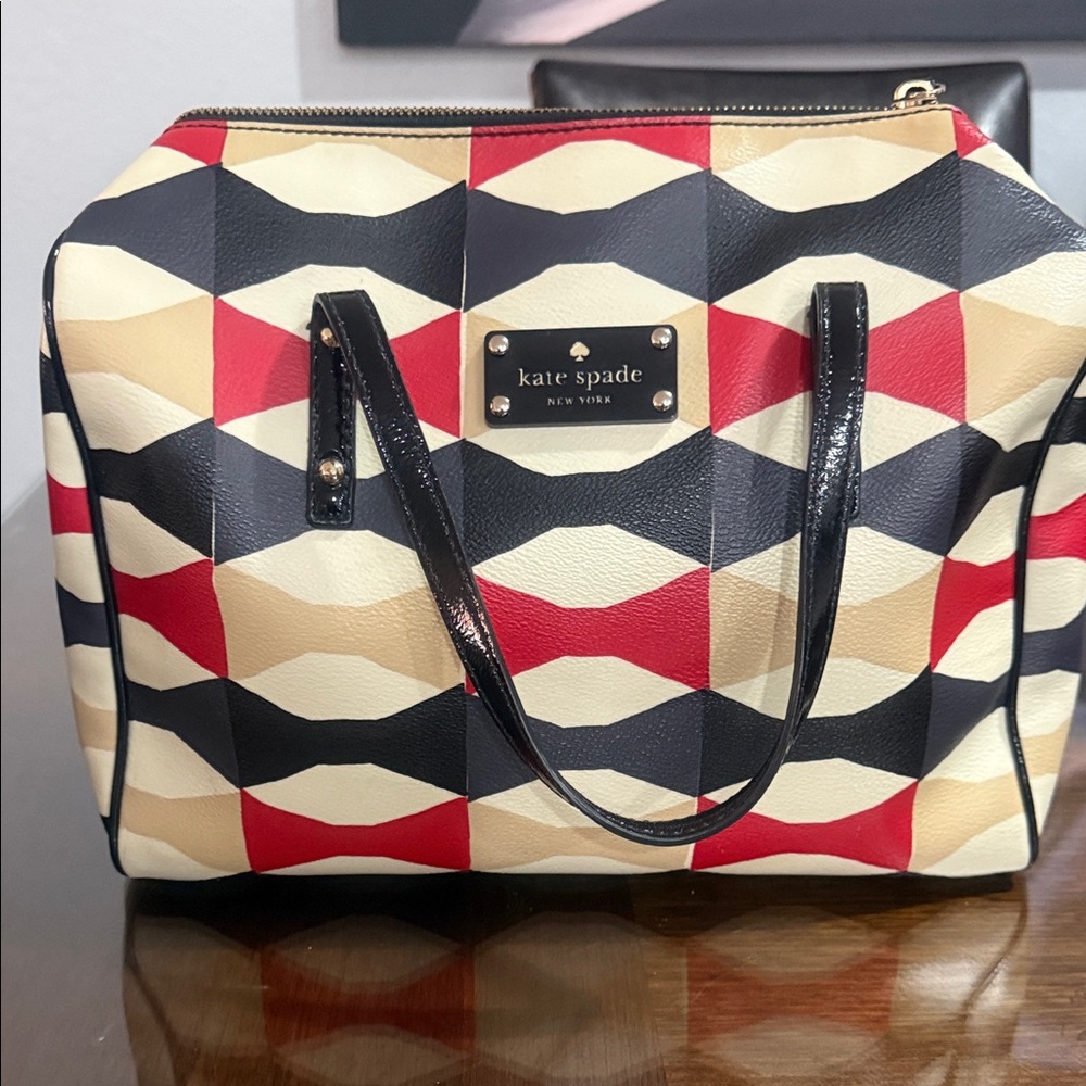 Kate Spade Red and Black Geometric Satchel